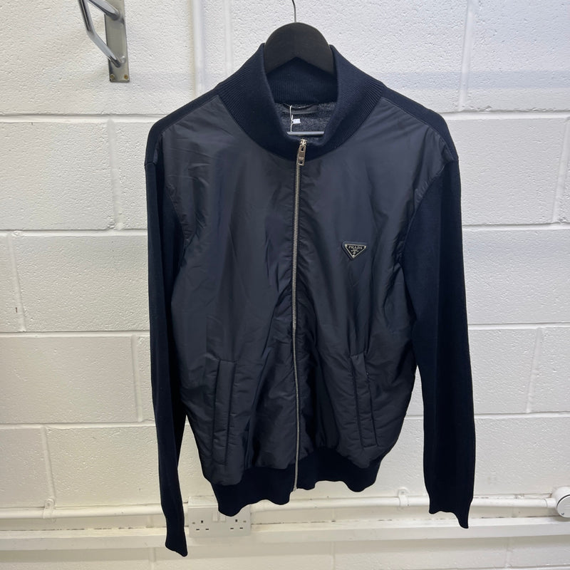 Men's Hybrid Knit Plaque Logo Jacket Navy Size XL