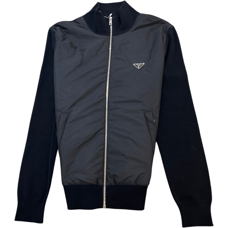 Men's Hybrid Knit Plaque Logo Jacket Navy Size XL