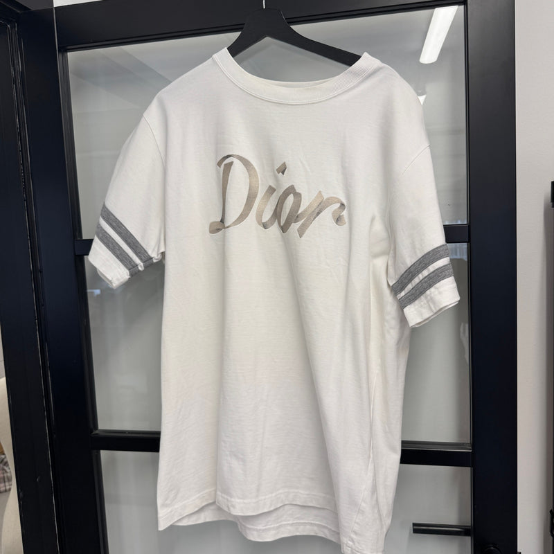 Men's Embroidered Script Logo T-Shirt White Size L