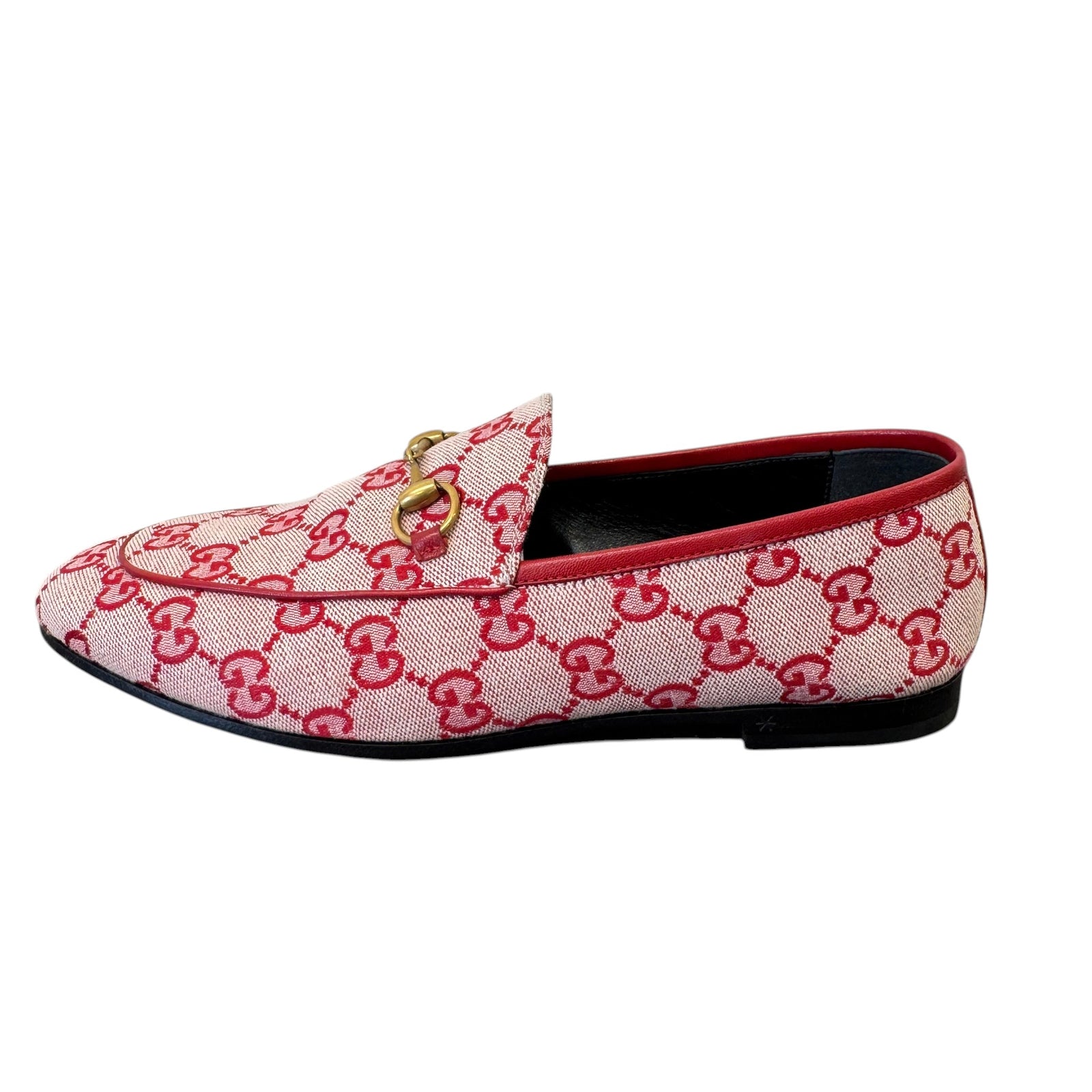 Women's Gg Monogram Jordaan Canvas Loafers Red Size EU 38 / UK 5 - Photo 4