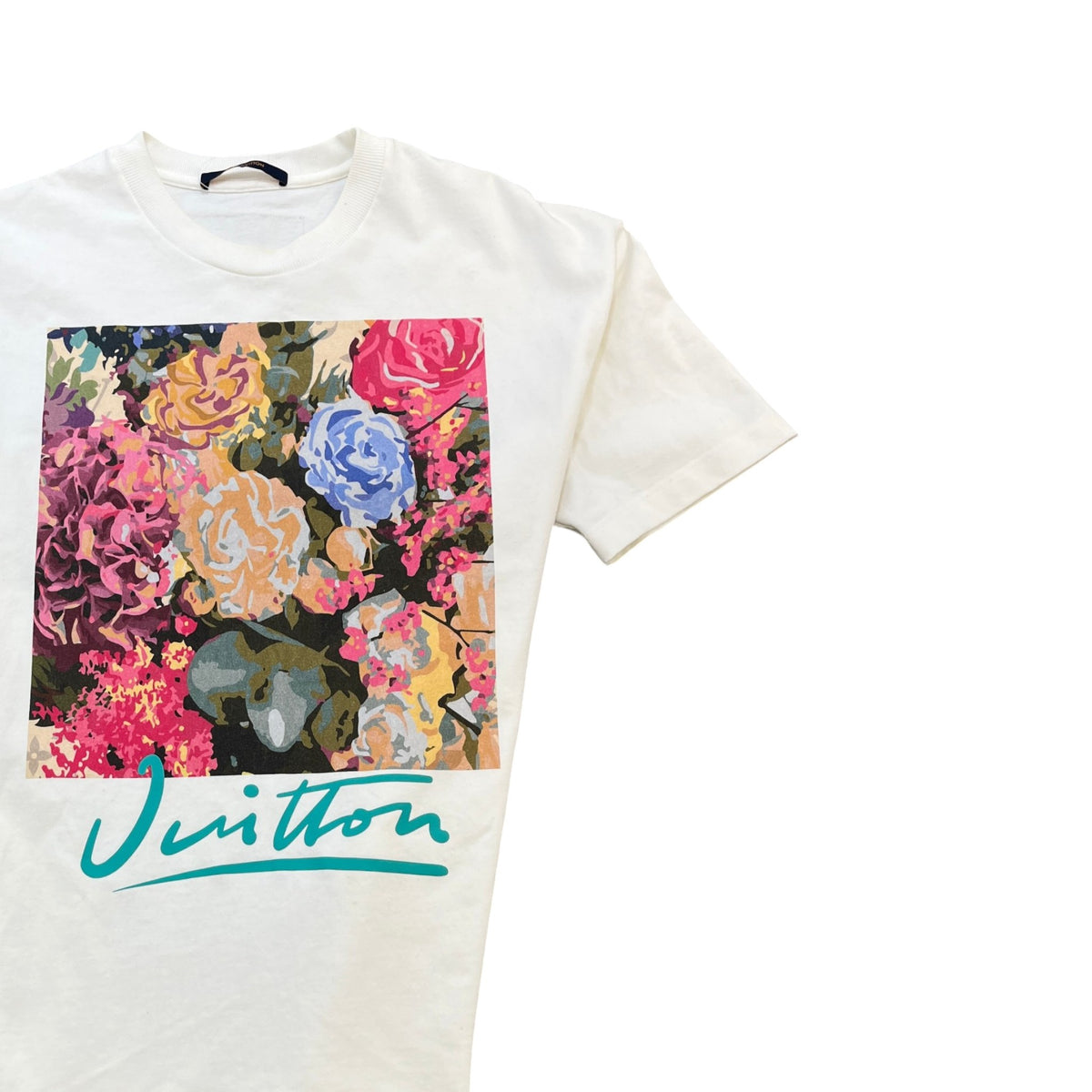 Men's LV Flower Tapestry Print T-Shirt White Size M - Photo 3
