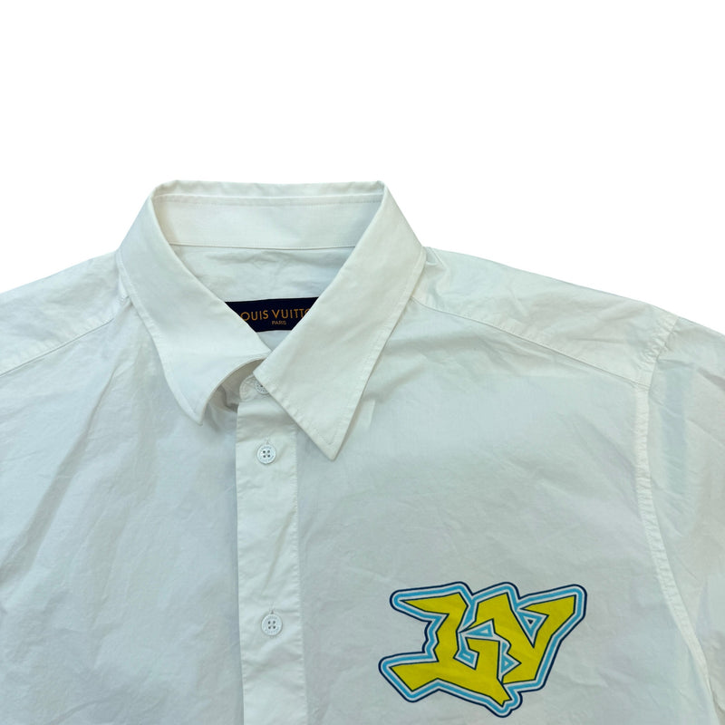 Men's Graphic Logo Short Sleeve Shirt White Size M