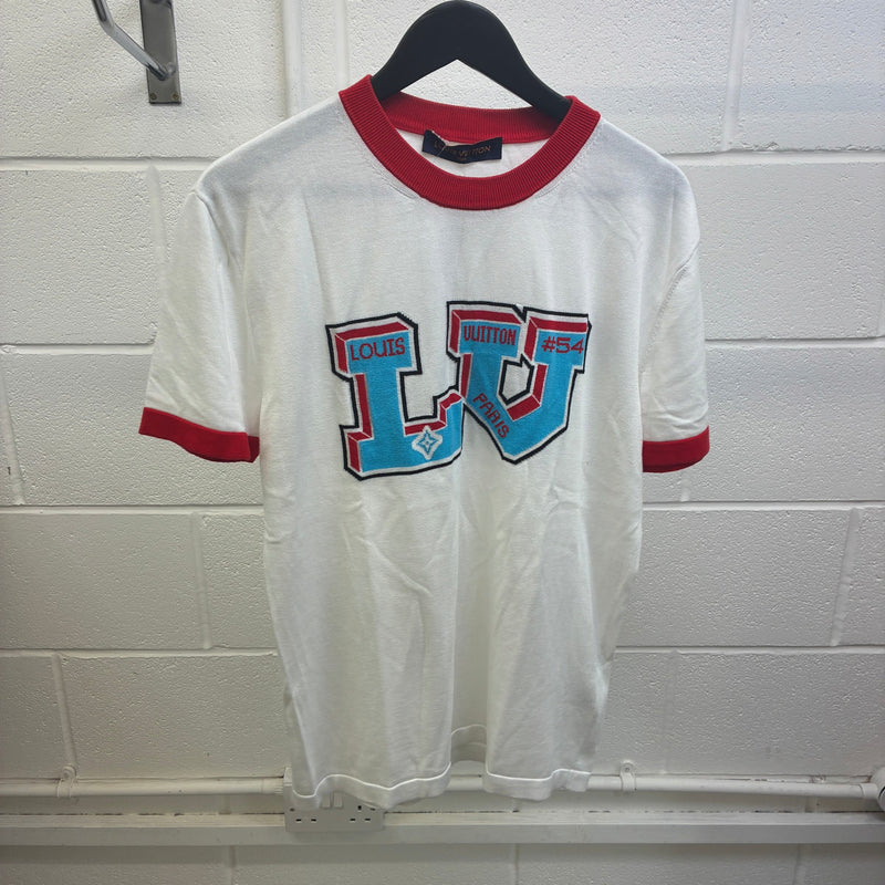 Men's Intarsia Graphic Knit T-Shirt White Size M