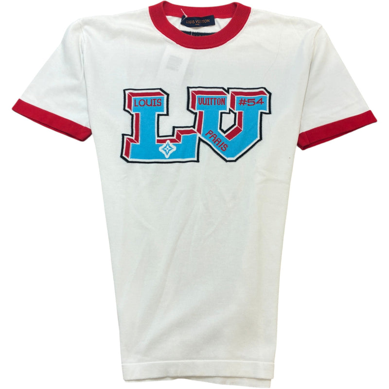 Men's Intarsia Graphic Knit T-Shirt White Size M