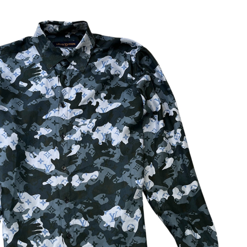 Men's Camo Monogram Shirt Blue Size M