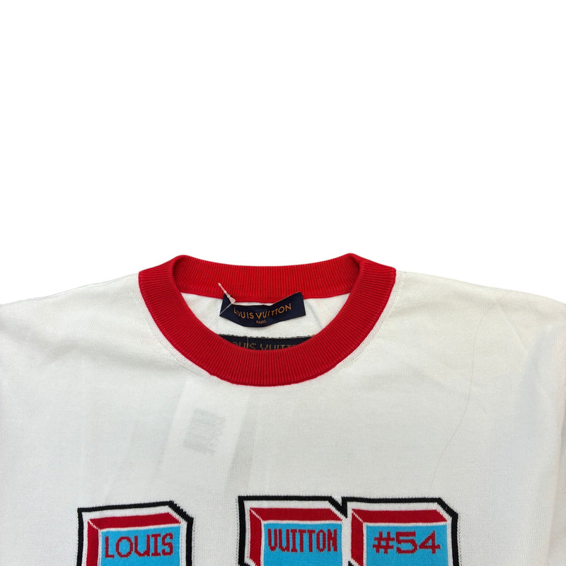 Men's Intarsia Graphic Knit T-Shirt White Size M