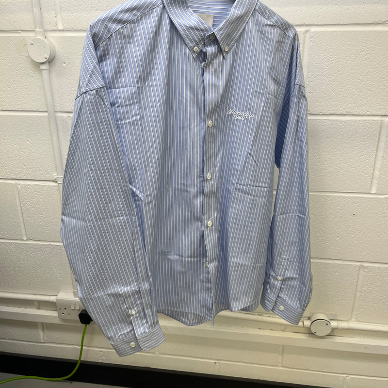 Men's Embroidered Logo Stripe Long Sleeve Shirt Blue Size S