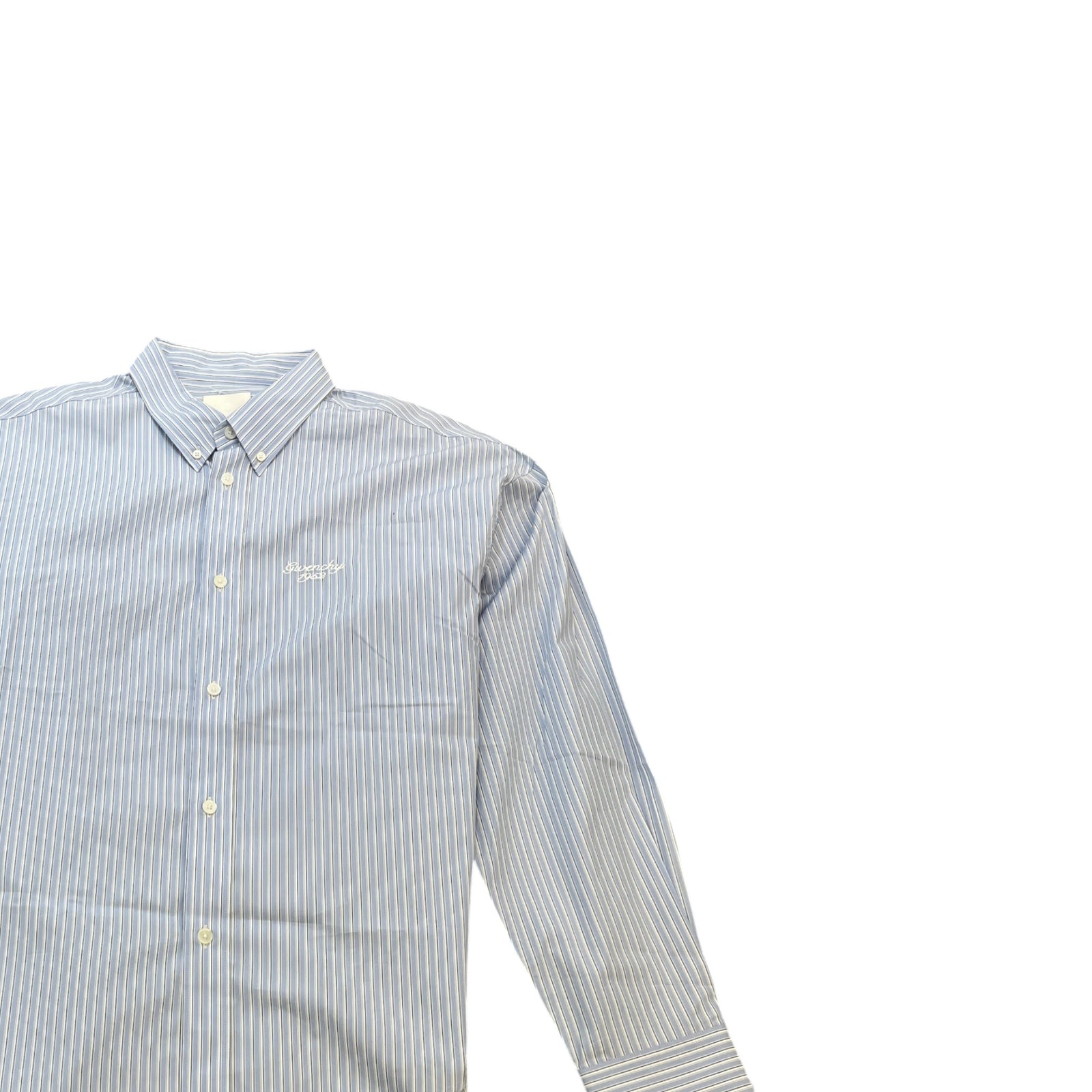 Men's Embroidered Logo Stripe Long Sleeve Shirt Blue Size S - Photo 3