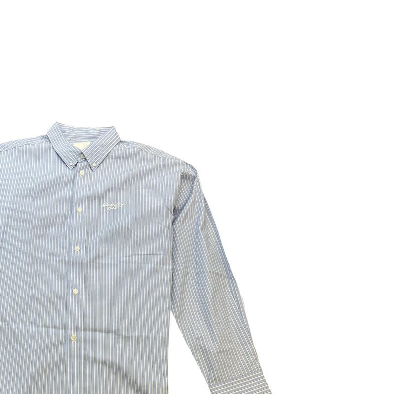 Men's Embroidered Logo Stripe Long Sleeve Shirt Blue Size S