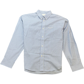 Men's Embroidered Logo Stripe Long Sleeve Shirt Blue Size S