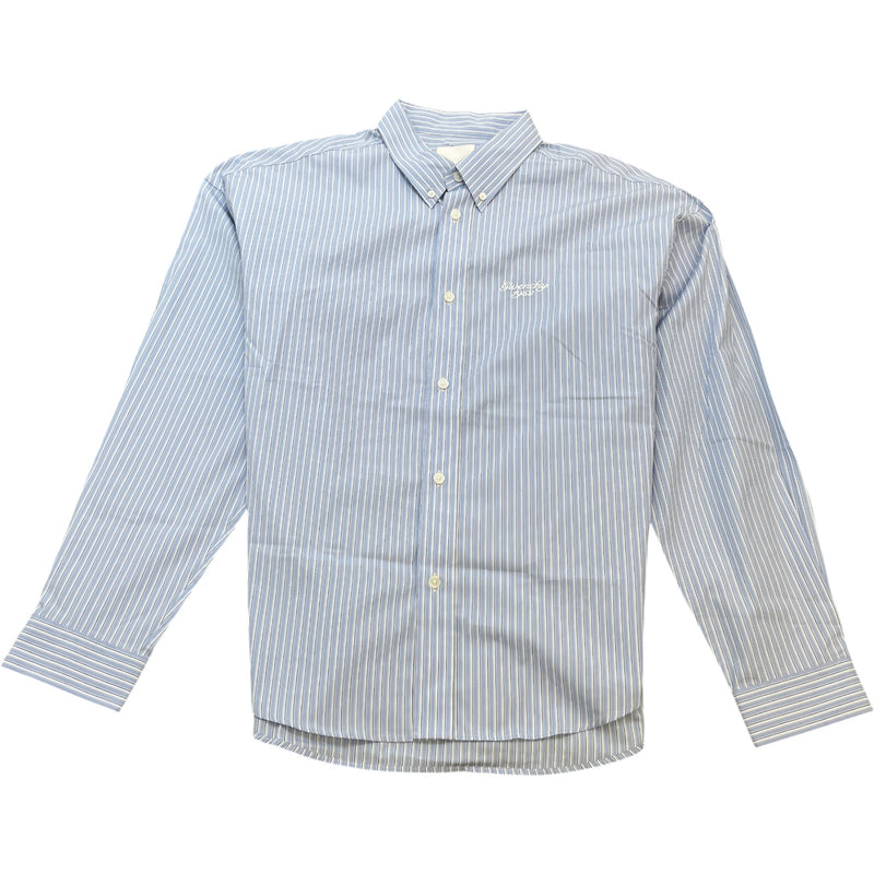 Men's Embroidered Logo Stripe Long Sleeve Shirt Blue Size S