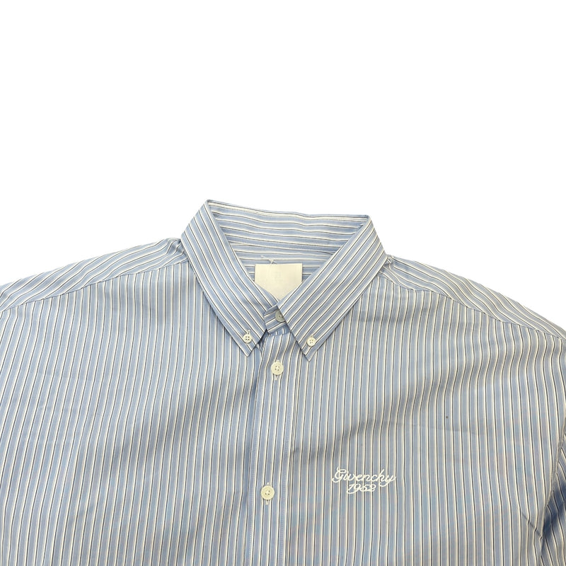 Men's Embroidered Logo Stripe Long Sleeve Shirt Blue Size S