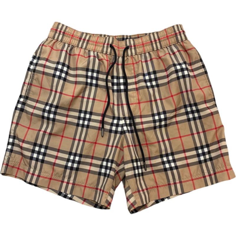 Men's Check Nylon Swim Shorts Beige Size XS / W28