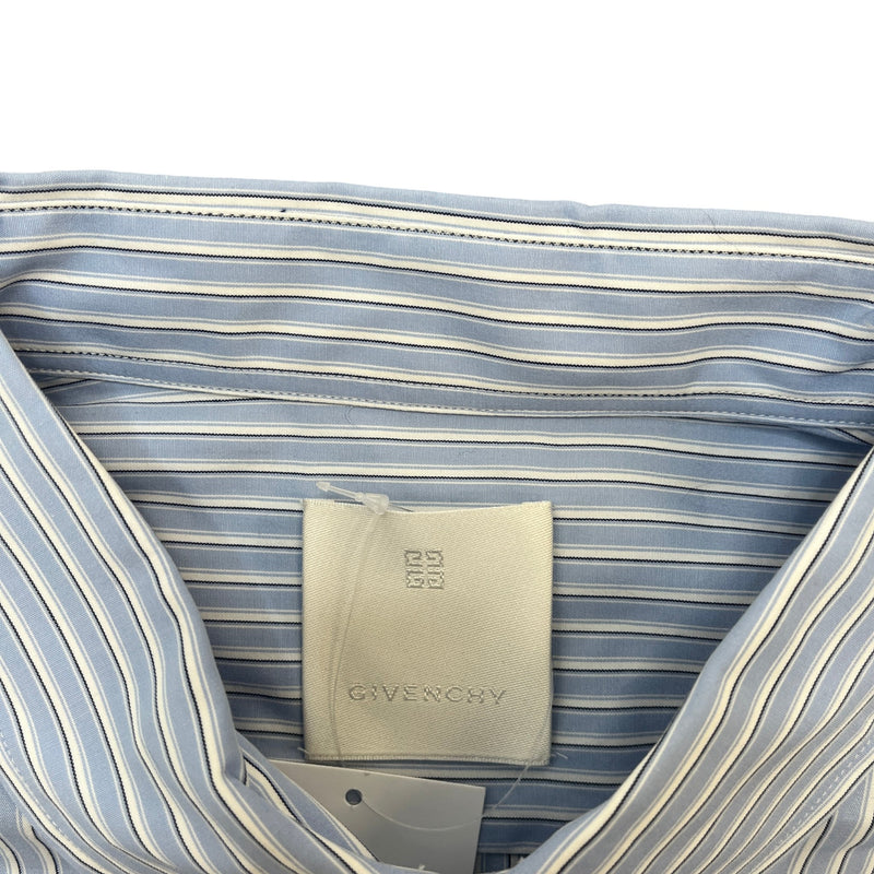 Men's Embroidered Logo Stripe Long Sleeve Shirt Blue Size S