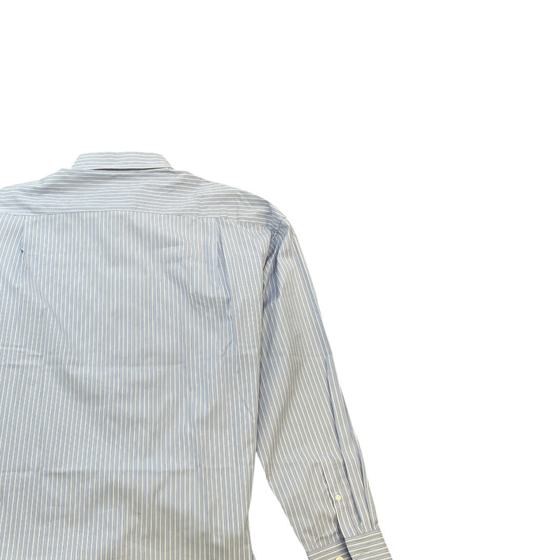 Men's Embroidered Logo Stripe Long Sleeve Shirt Blue Size S