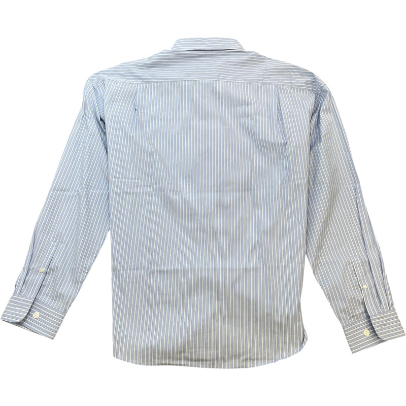 Men's Embroidered Logo Stripe Long Sleeve Shirt Blue Size S