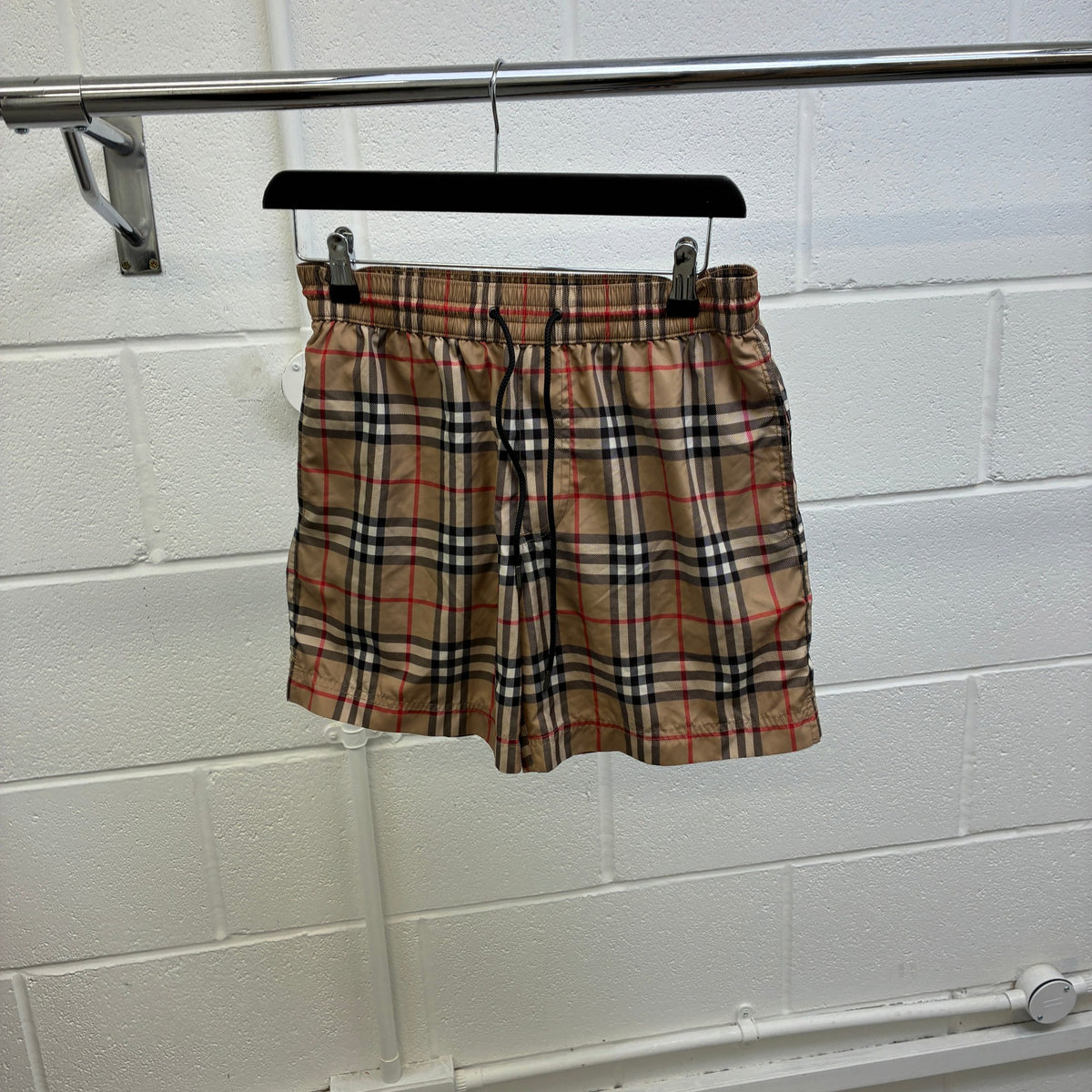 Men's Check Nylon Swim Shorts Beige Size XS / W28 - Photo 7