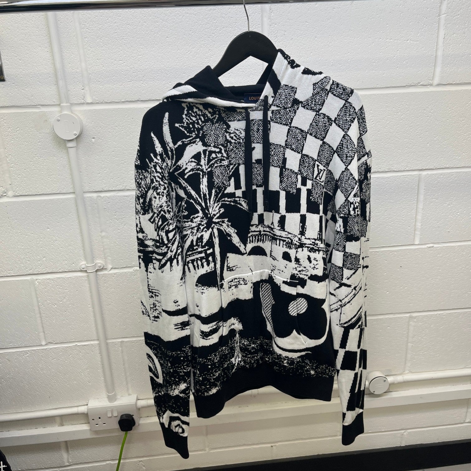 Men's Parisian Collage Jacquard Hoodie Black Size M - Photo 7