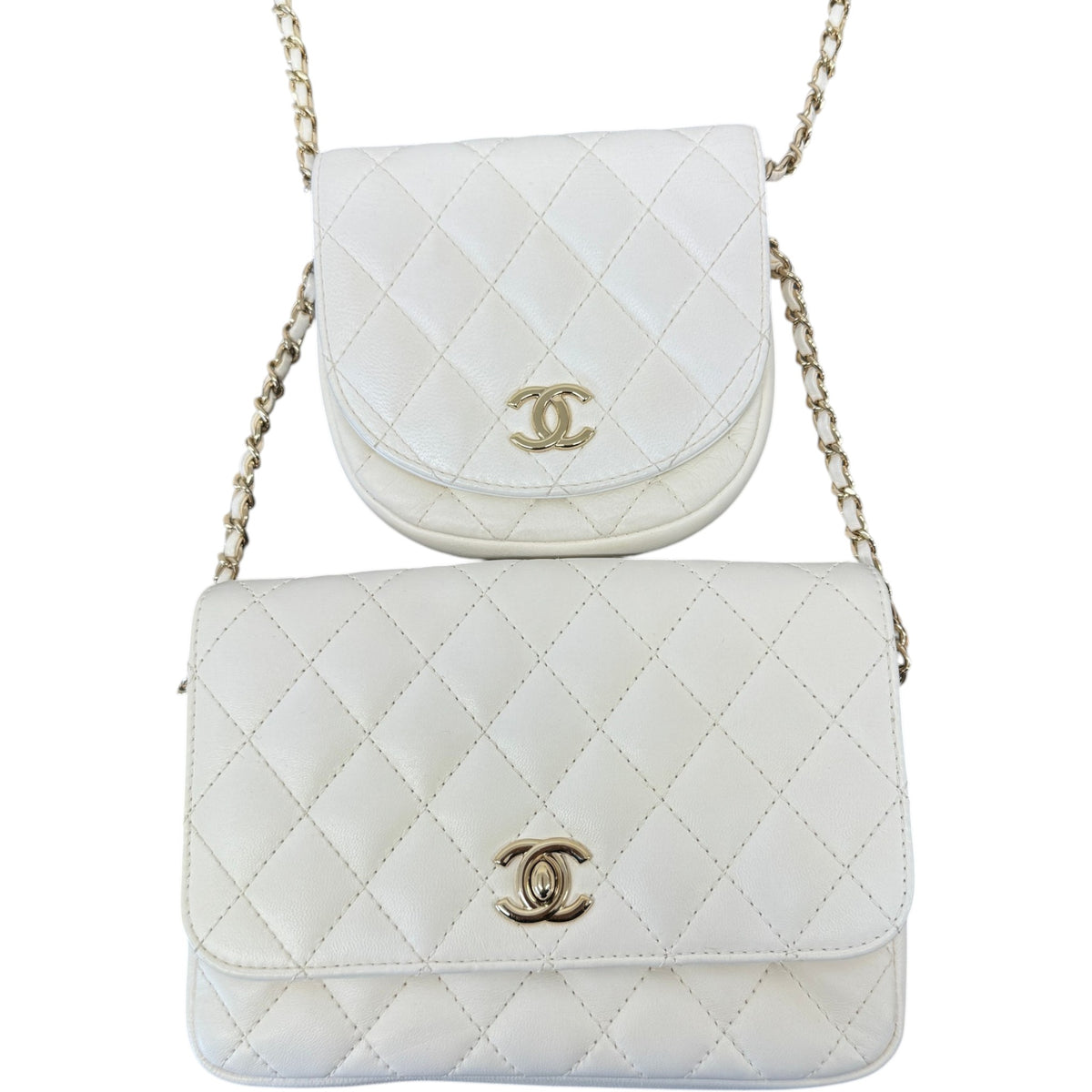 Women's Lambskin Quilted Side Packs Crossbody Bag White - Photo 4