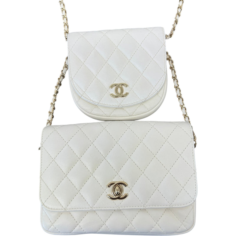 Women's Lambskin Quilted Side Packs Crossbody Bag White