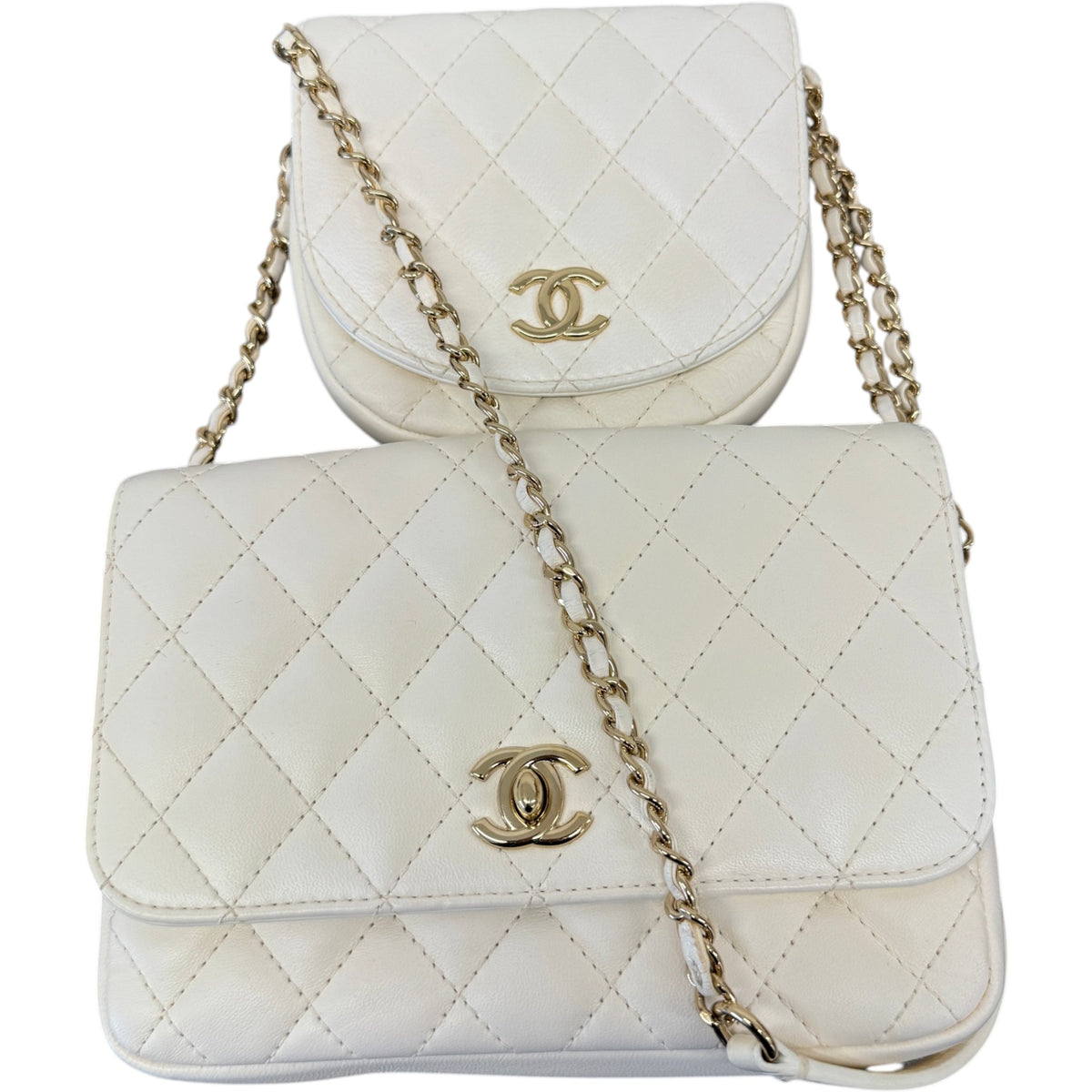 Women's Lambskin Quilted Side Packs Crossbody Bag White - Photo 1
