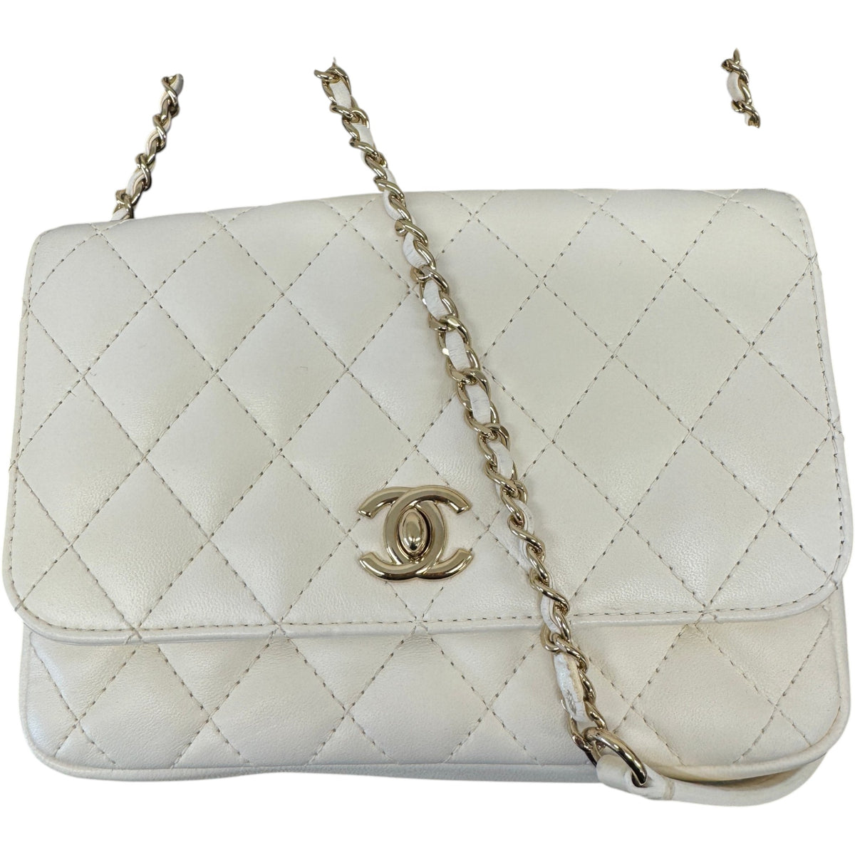 Women's Lambskin Quilted Side Packs Crossbody Bag White - Photo 6