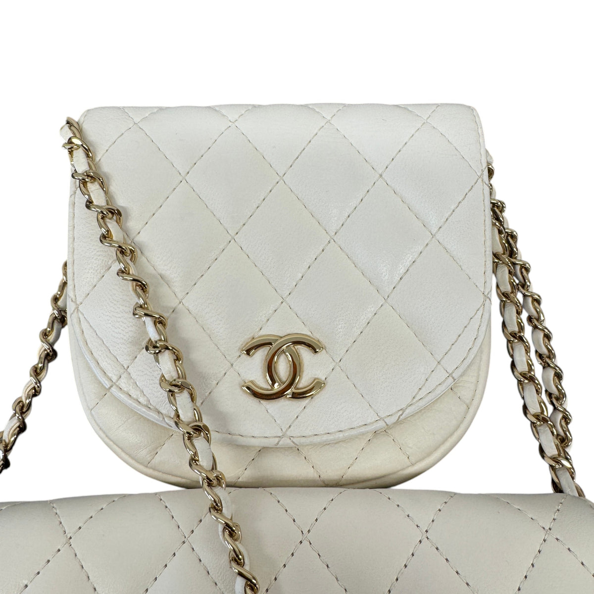 Women's Lambskin Quilted Side Packs Crossbody Bag White - Photo 7