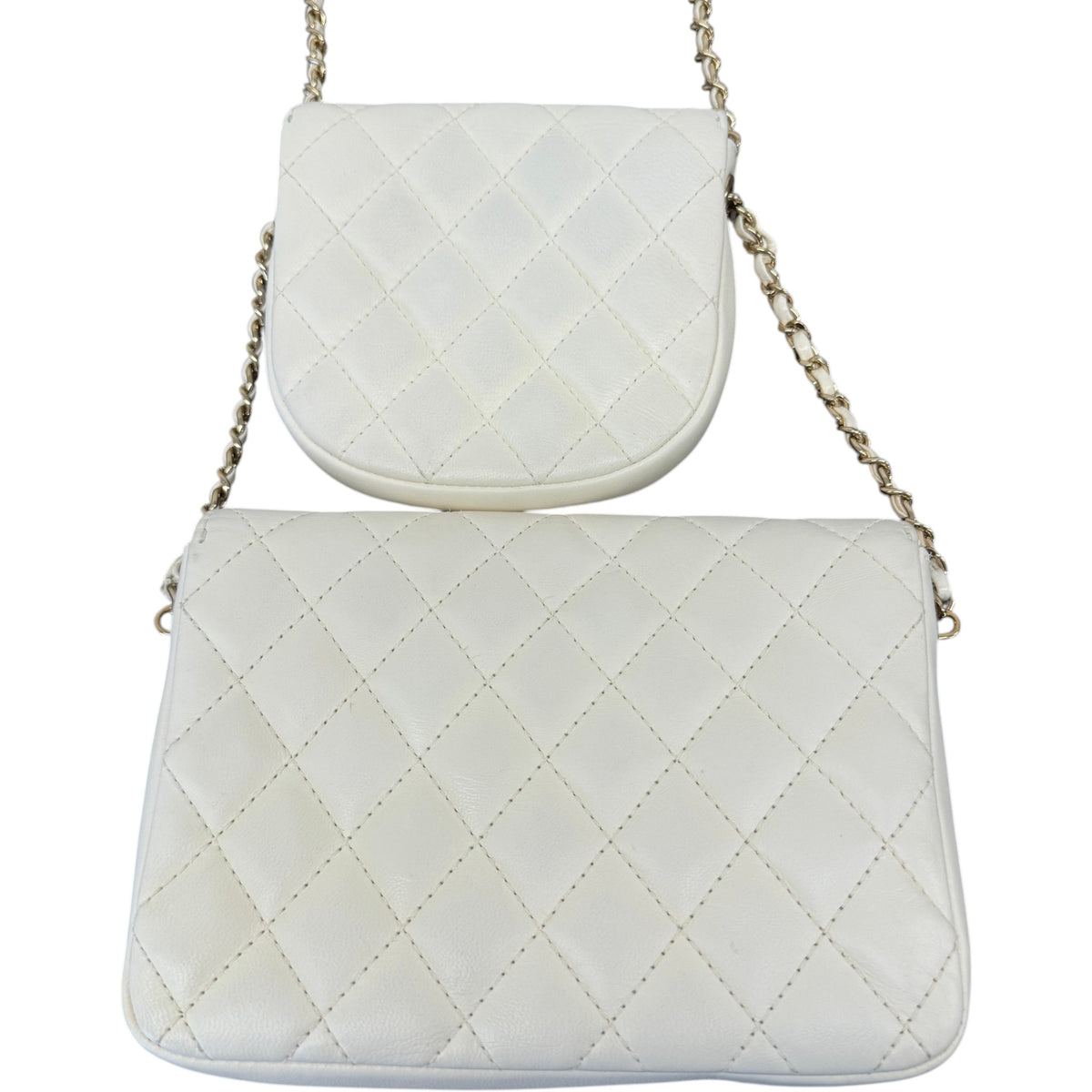 Women's Lambskin Quilted Side Packs Crossbody Bag White - Photo 3