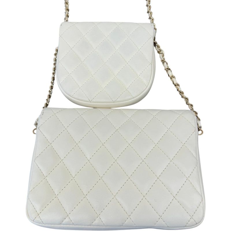 Women's Lambskin Quilted Side Packs Crossbody Bag White
