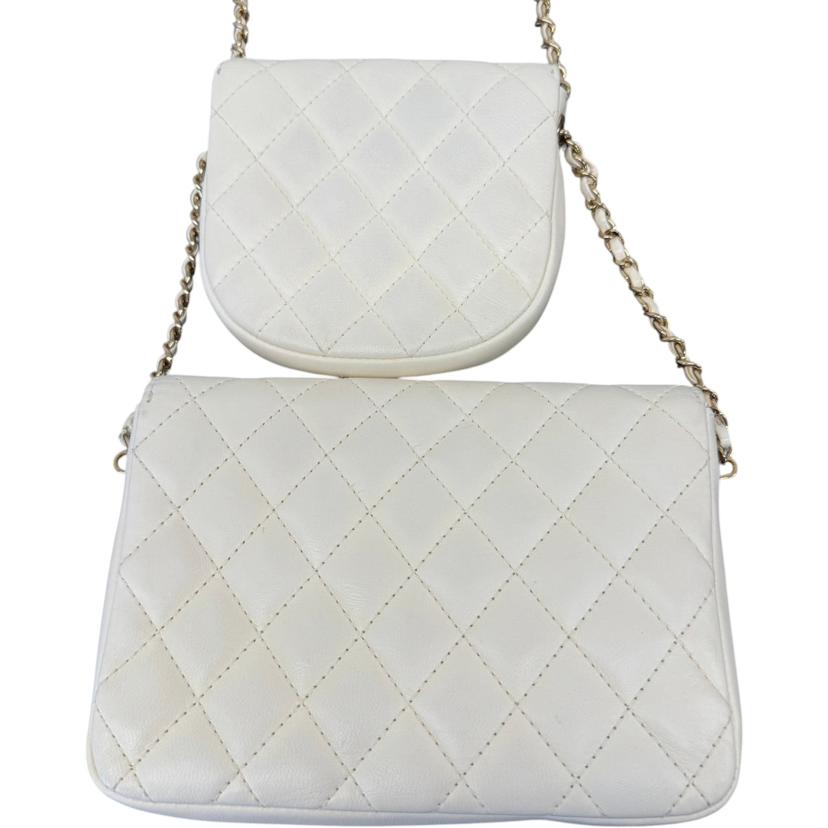 Women's Lambskin Quilted Side Packs Crossbody Bag White - Photo 8