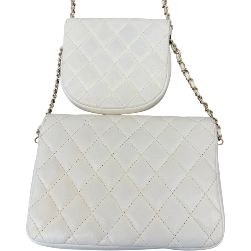 Women's Lambskin Quilted Side Packs Crossbody Bag White
