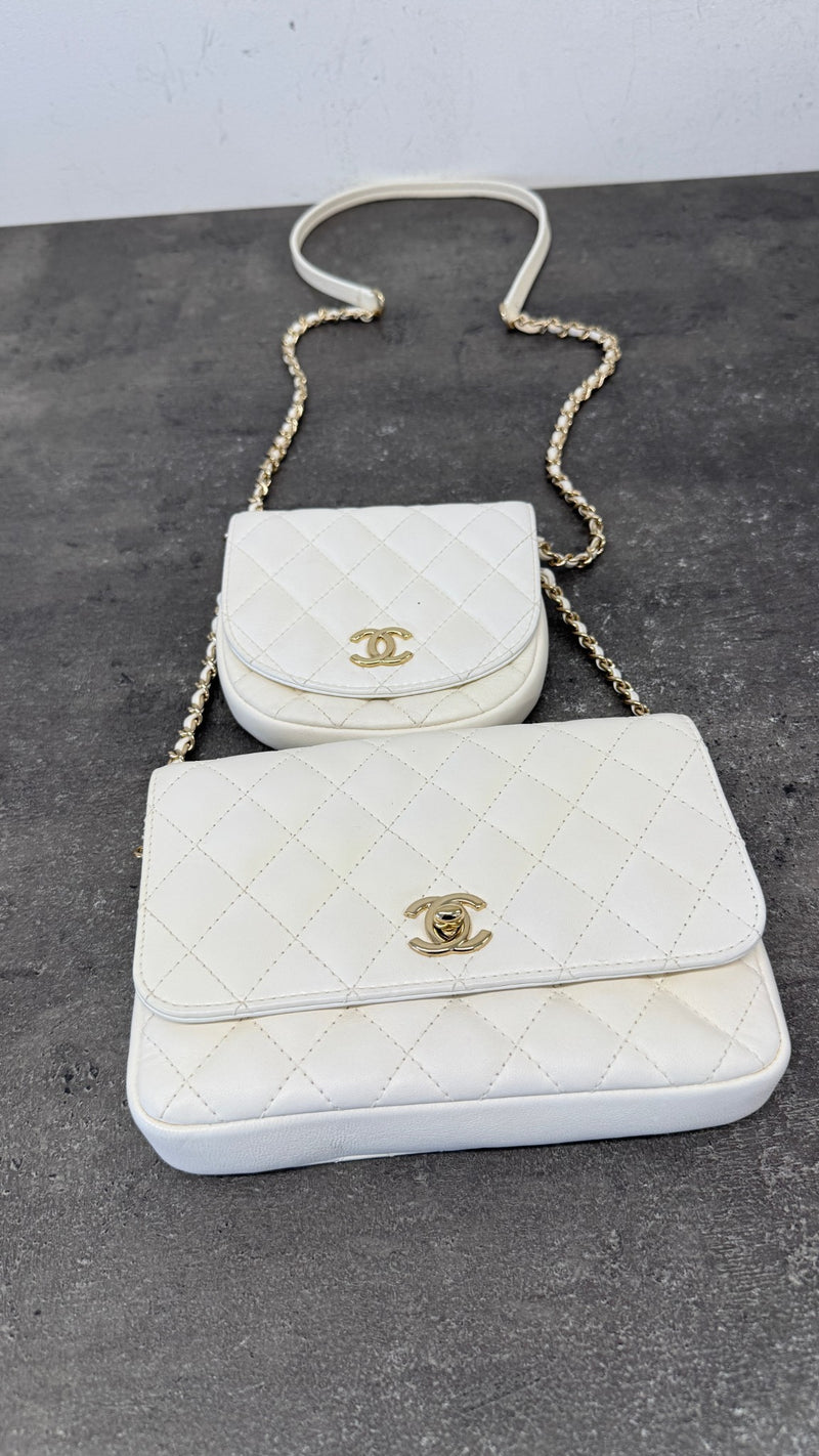 Women's Lambskin Quilted Side Packs Crossbody Bag White