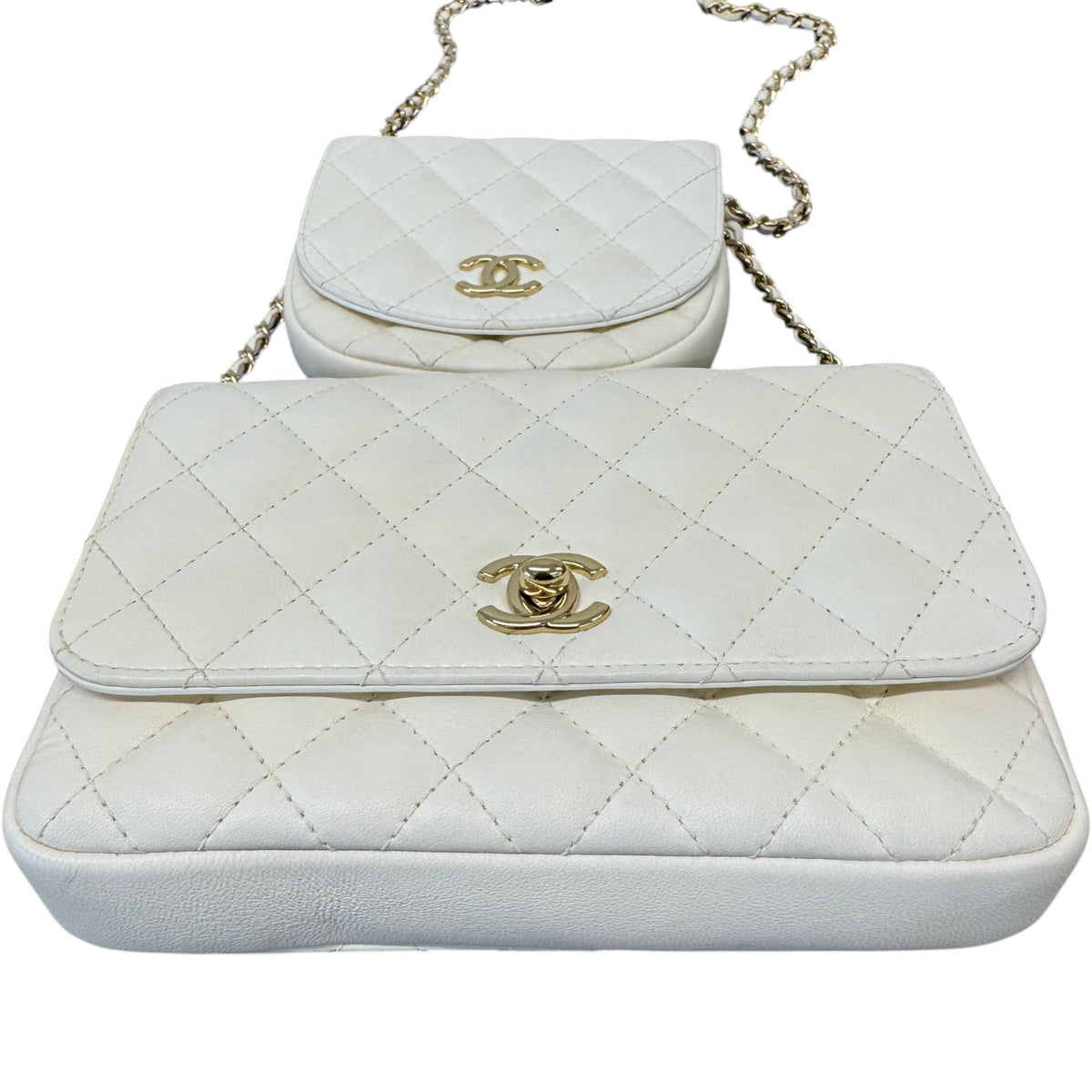Women's Lambskin Quilted Side Packs Crossbody Bag White - Photo 12