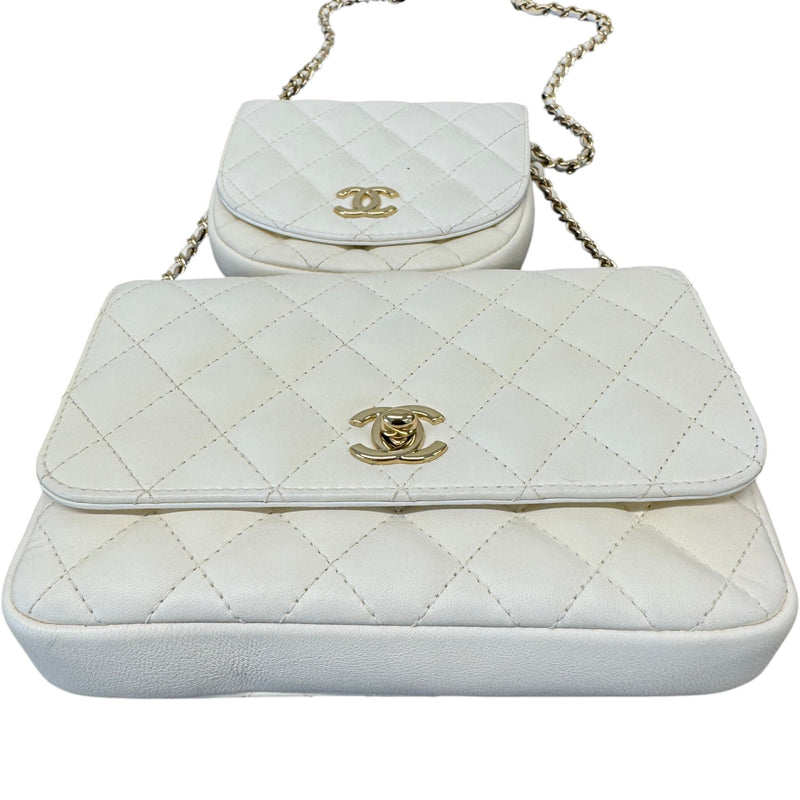 Women's Lambskin Quilted Side Packs Crossbody Bag White