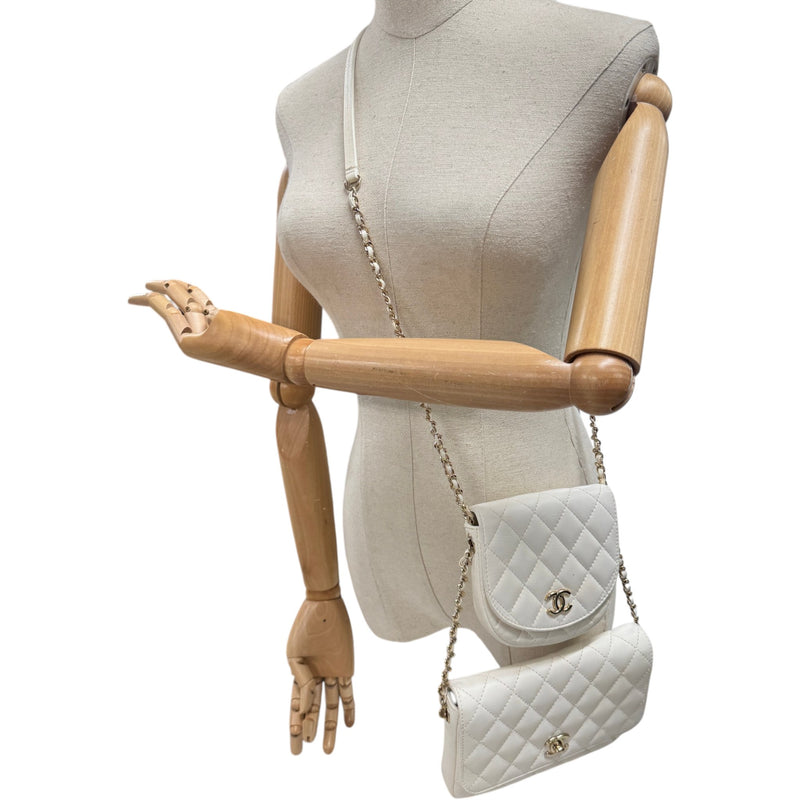 Women's Lambskin Quilted Side Packs Crossbody Bag White