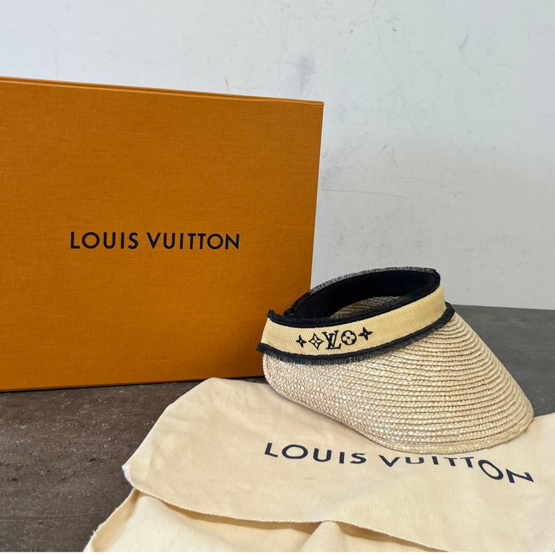 Women's Lv Straw Visiere Hat Beige
