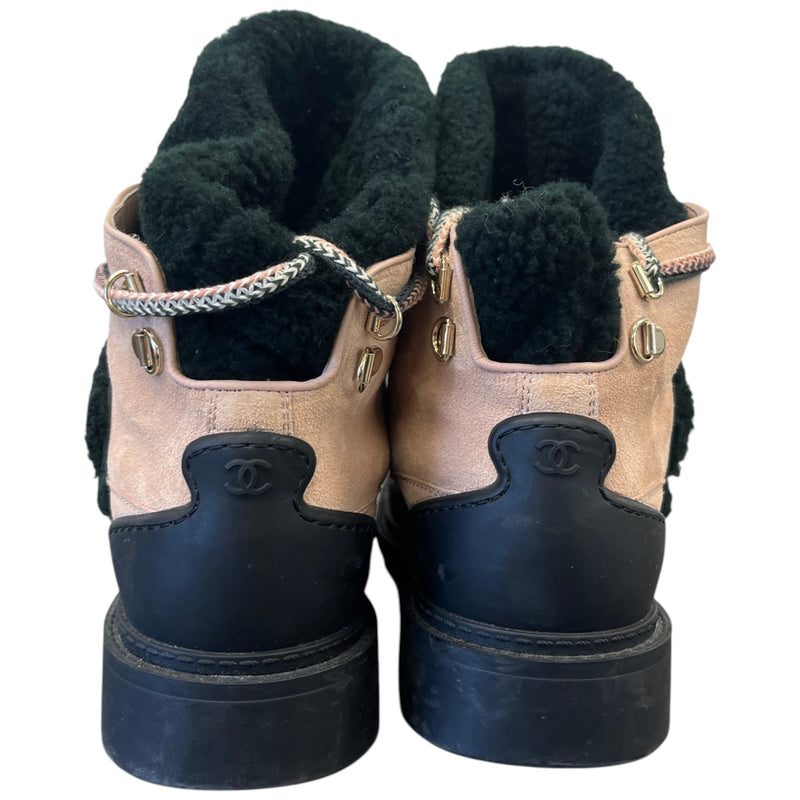 Women's Interlocking Cc Shearling Combat Boots Pink Size EU 39 / UK 6