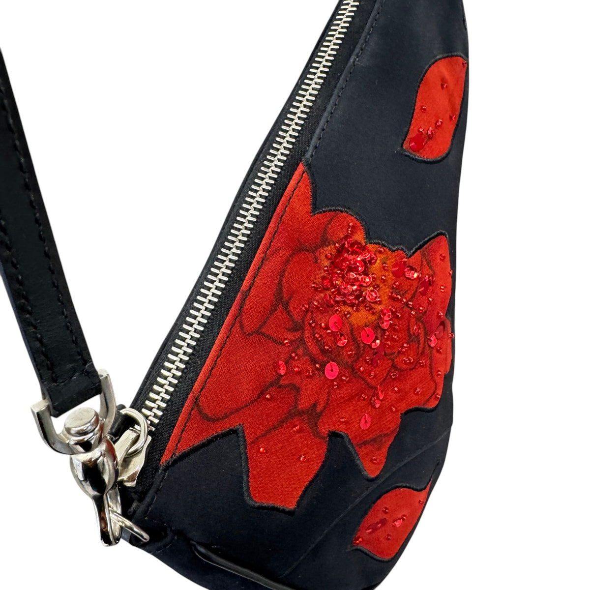 Women's Limited Edition Vintage Beaded Rose Mini Saddle Handbag Black - Photo 8