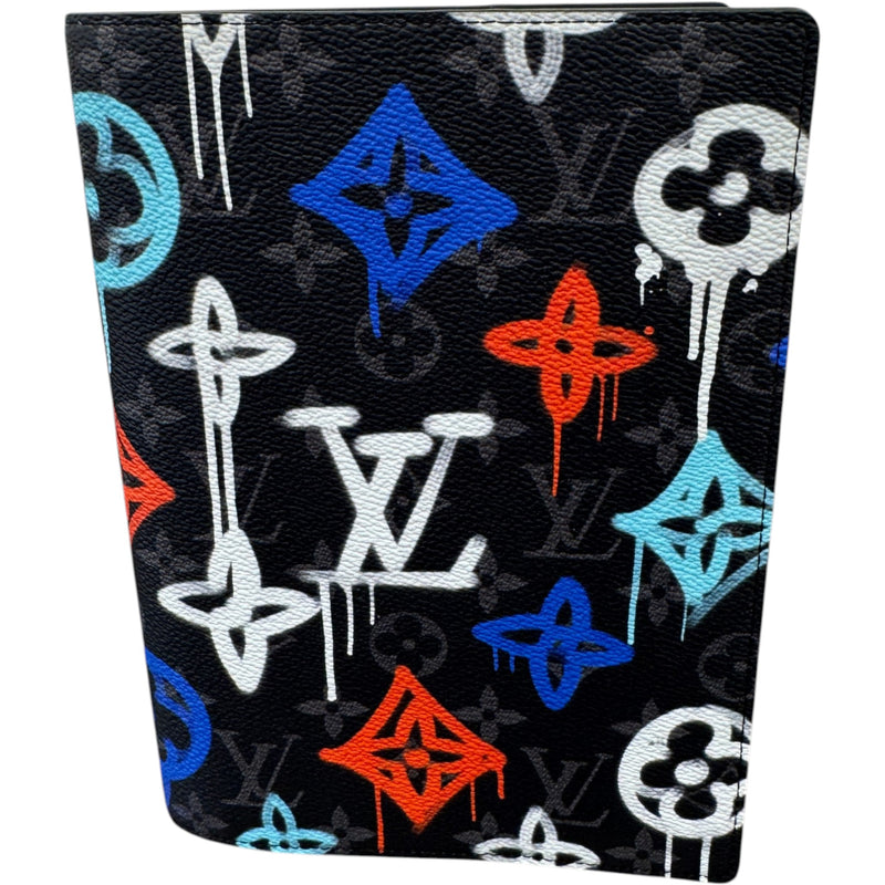 Men's Monogram Eclipse LV Graffiti Auguste Notebook Cover Wallet Black
