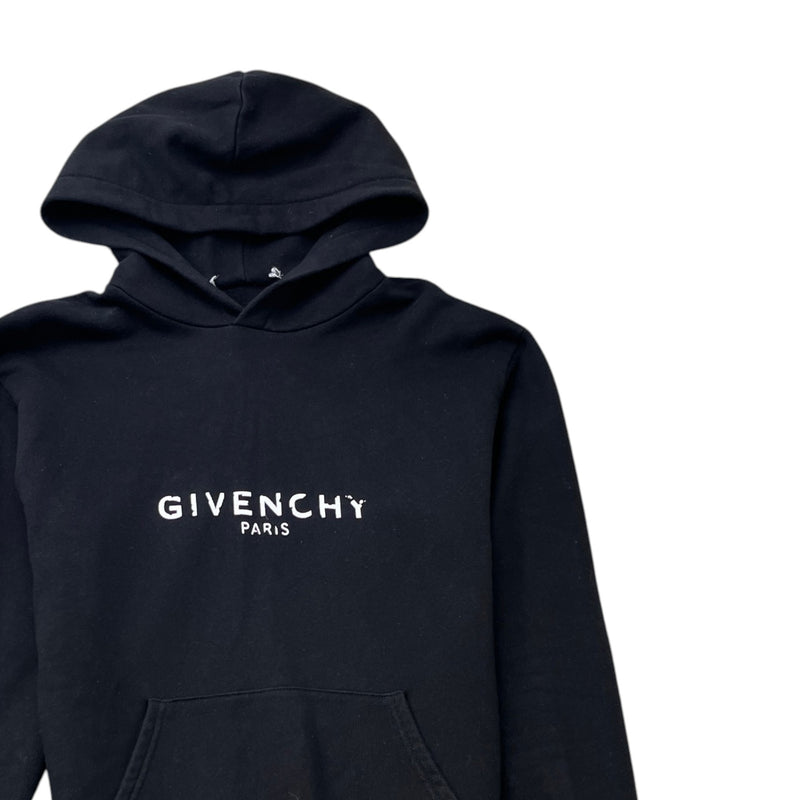 Men's Distressed Logo Print Hoodie Black Size XS