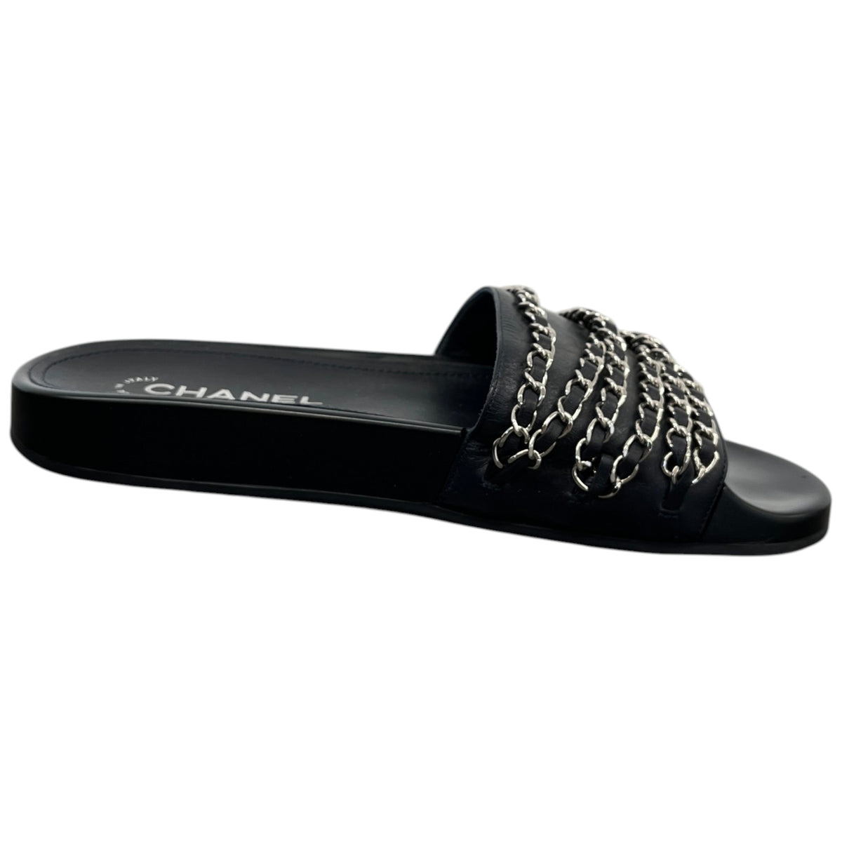 Women's CC Chain Embellished Flat Slides Black Size UK 5 / EU 38 - Photo 4