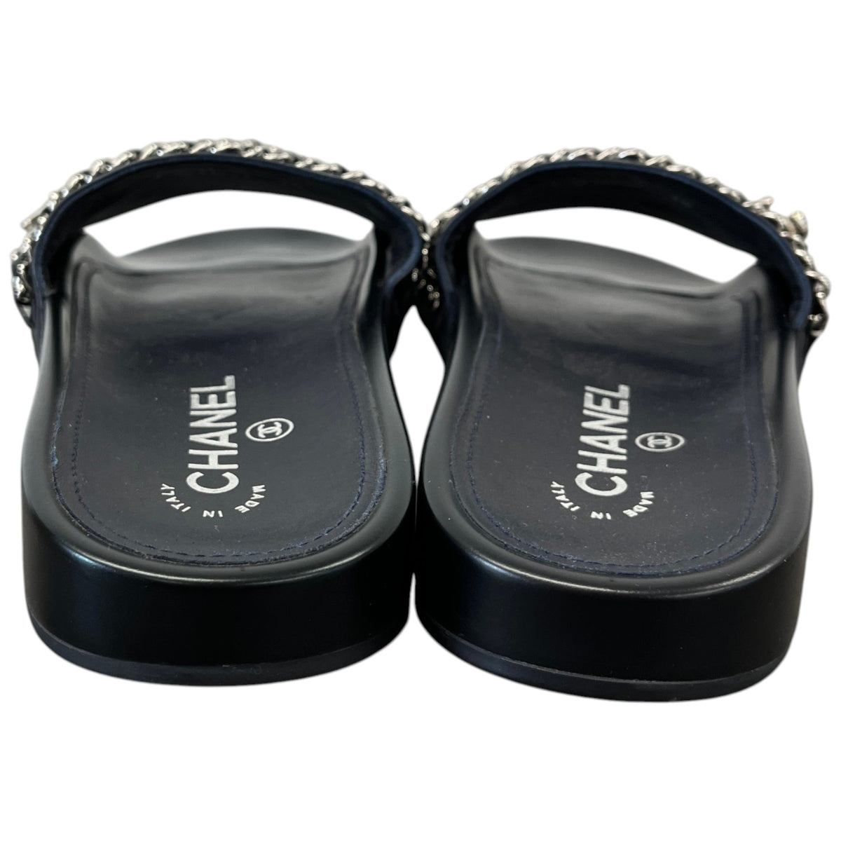 Women's CC Chain Embellished Flat Slides Black Size UK 5 / EU 38 - Photo 7