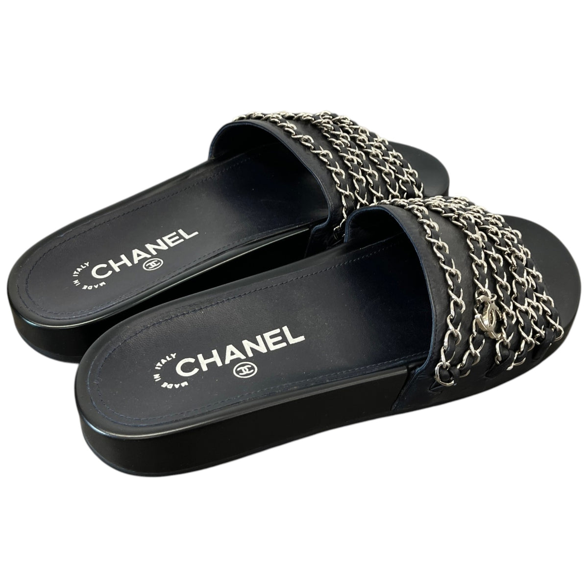 Women's CC Chain Embellished Flat Slides Black Size UK 5 / EU 38 - Photo 8