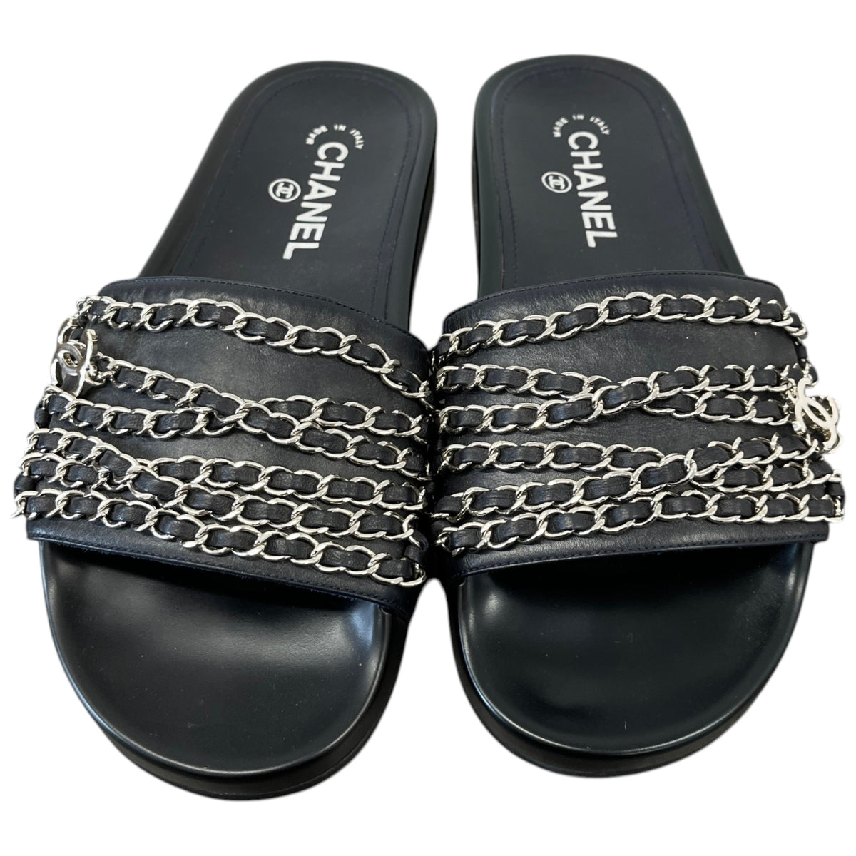 Women's CC Chain Embellished Flat Slides Black Size UK 5 / EU 38 - Photo 6