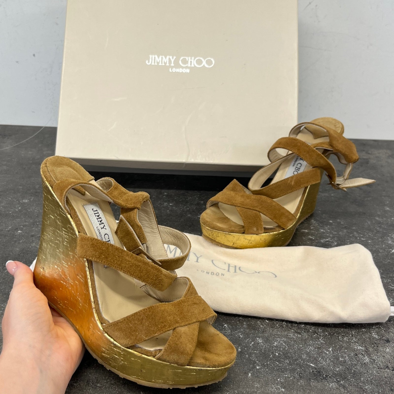 Women's Metallic Crossover Wedge Heels Gold Size EU 38 / UK 5 - Photo 11