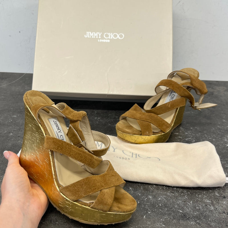 Women's Metallic Crossover Wedge Heels Gold Size EU 38 / UK 5