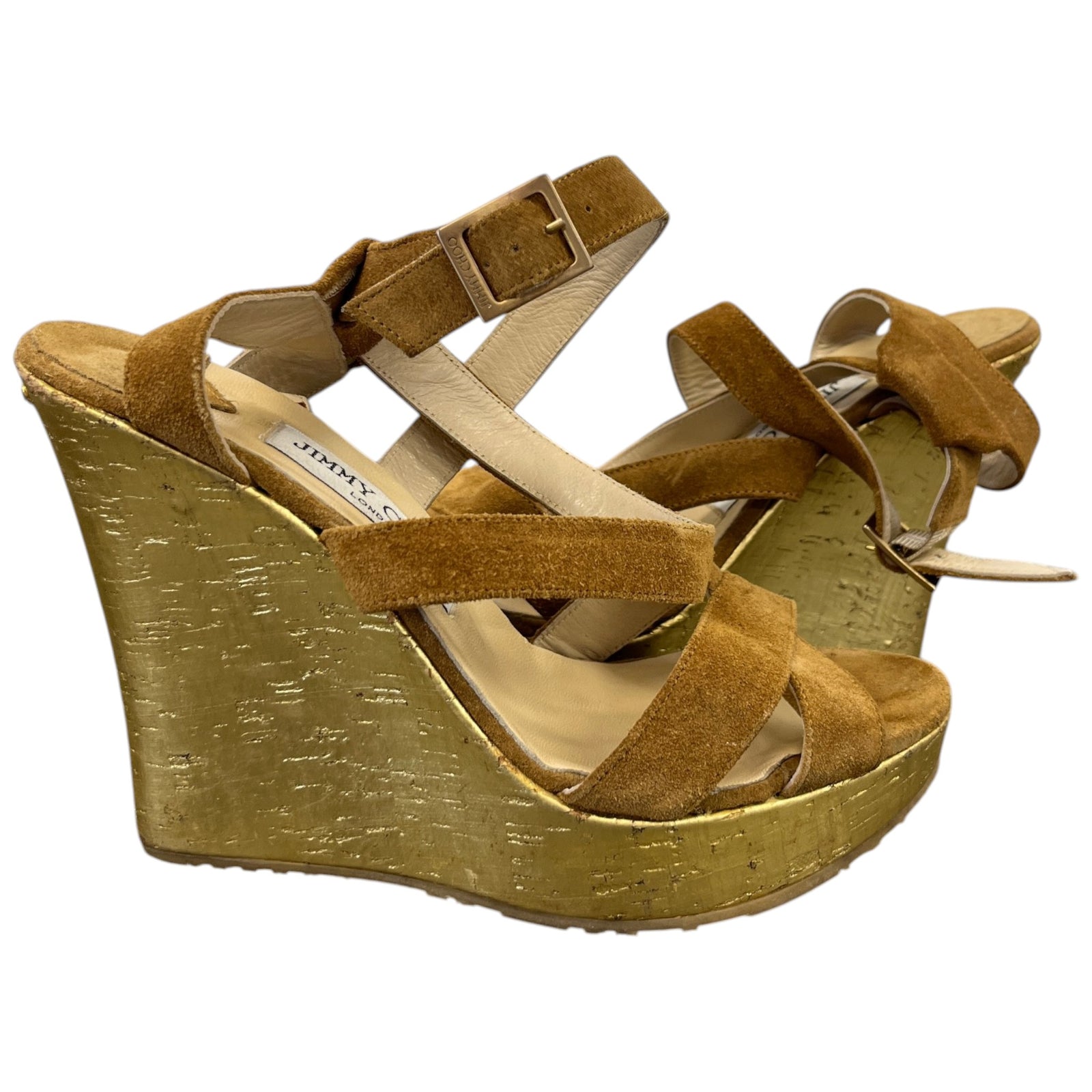 Women's Metallic Crossover Wedge Heels Gold Size EU 38 / UK 5 - Photo 3