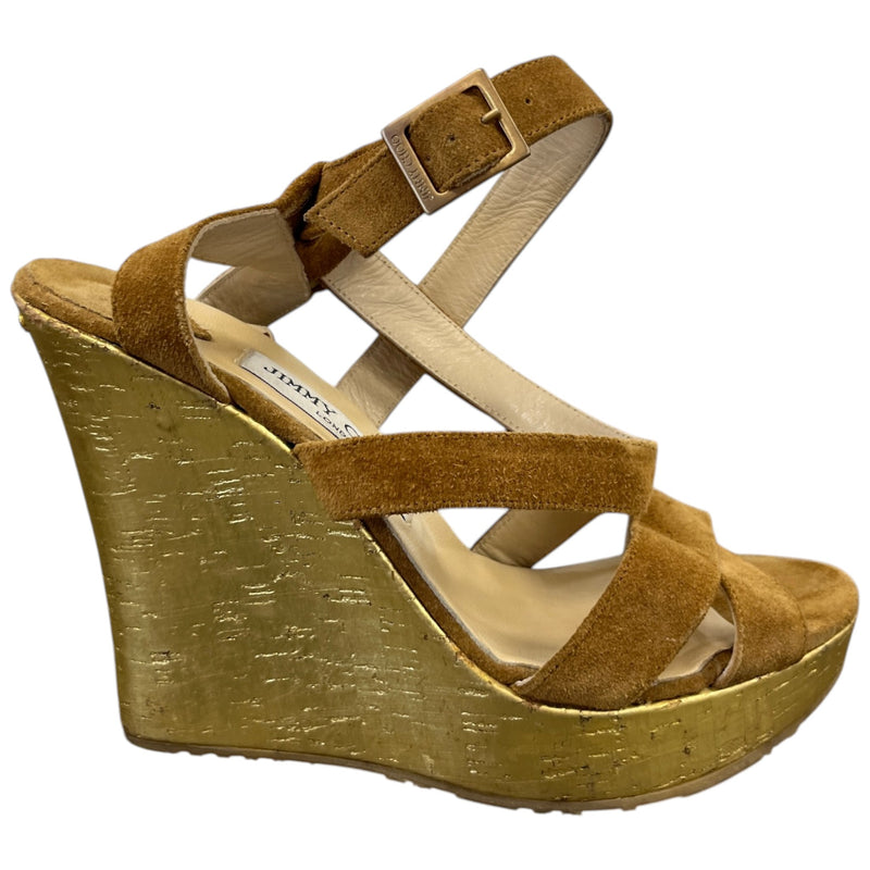 Women's Metallic Crossover Wedge Heels Gold Size EU 38 / UK 5