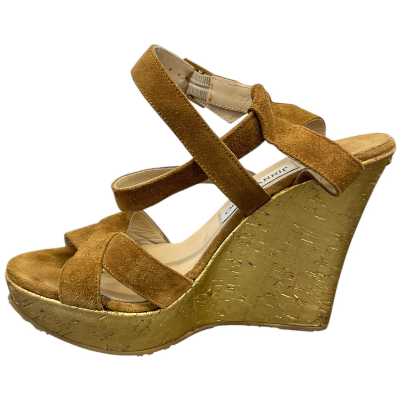 Women's Metallic Crossover Wedge Heels Gold Size EU 38 / UK 5
