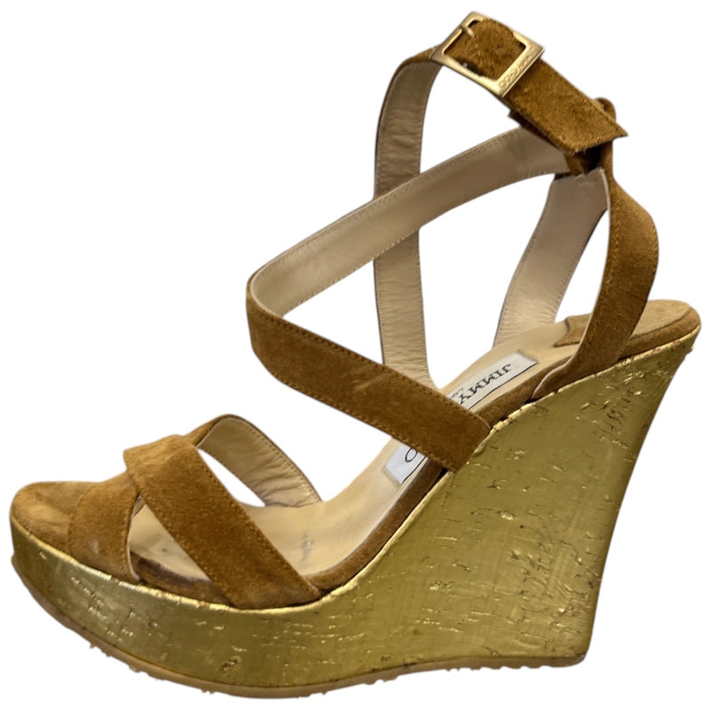 Women's Metallic Crossover Wedge Heels Gold Size EU 38 / UK 5